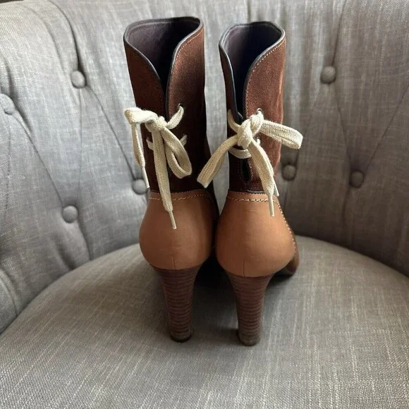 See By Chloe Boots‎ Womens Sz 41 Brown Suede Lara Tie Mid Length Colorblock